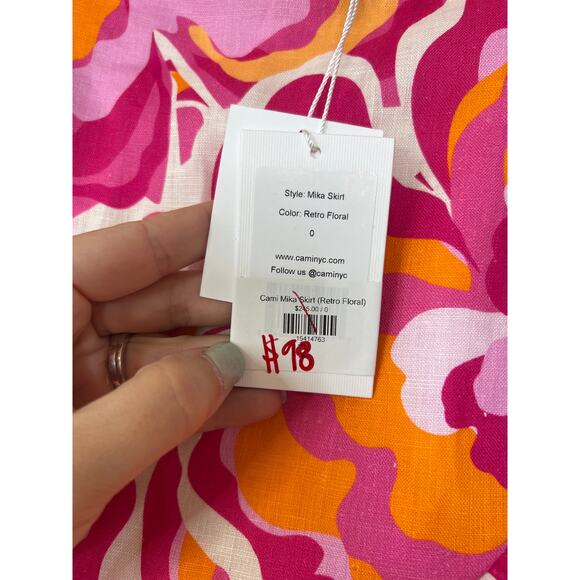NWT Cami NYC Mika Ruffled Linen Retro Floral Pink and Orange Mini Skirt - Picture 5 of 8